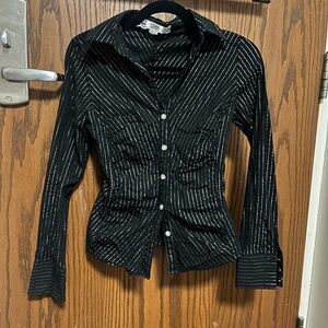 Black Striped Women's Button-Up Top